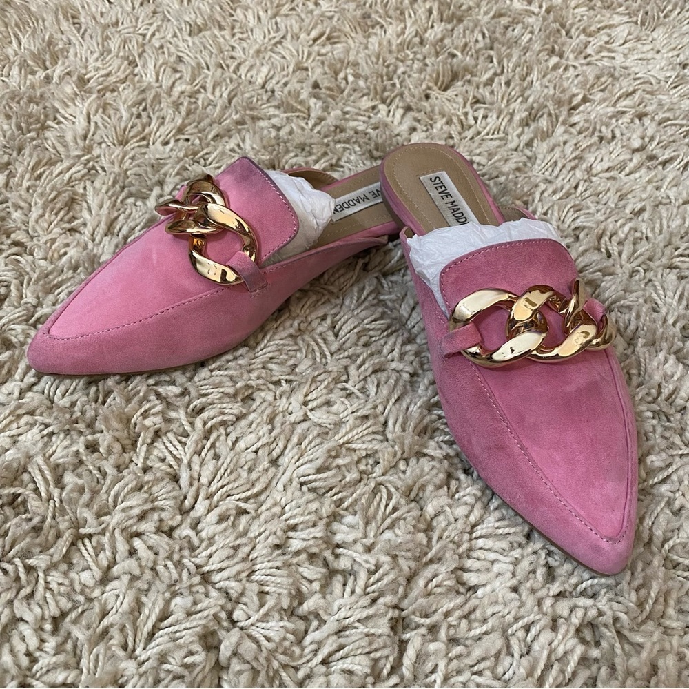 STEVE MADDEN Pink Suede Finn Mules